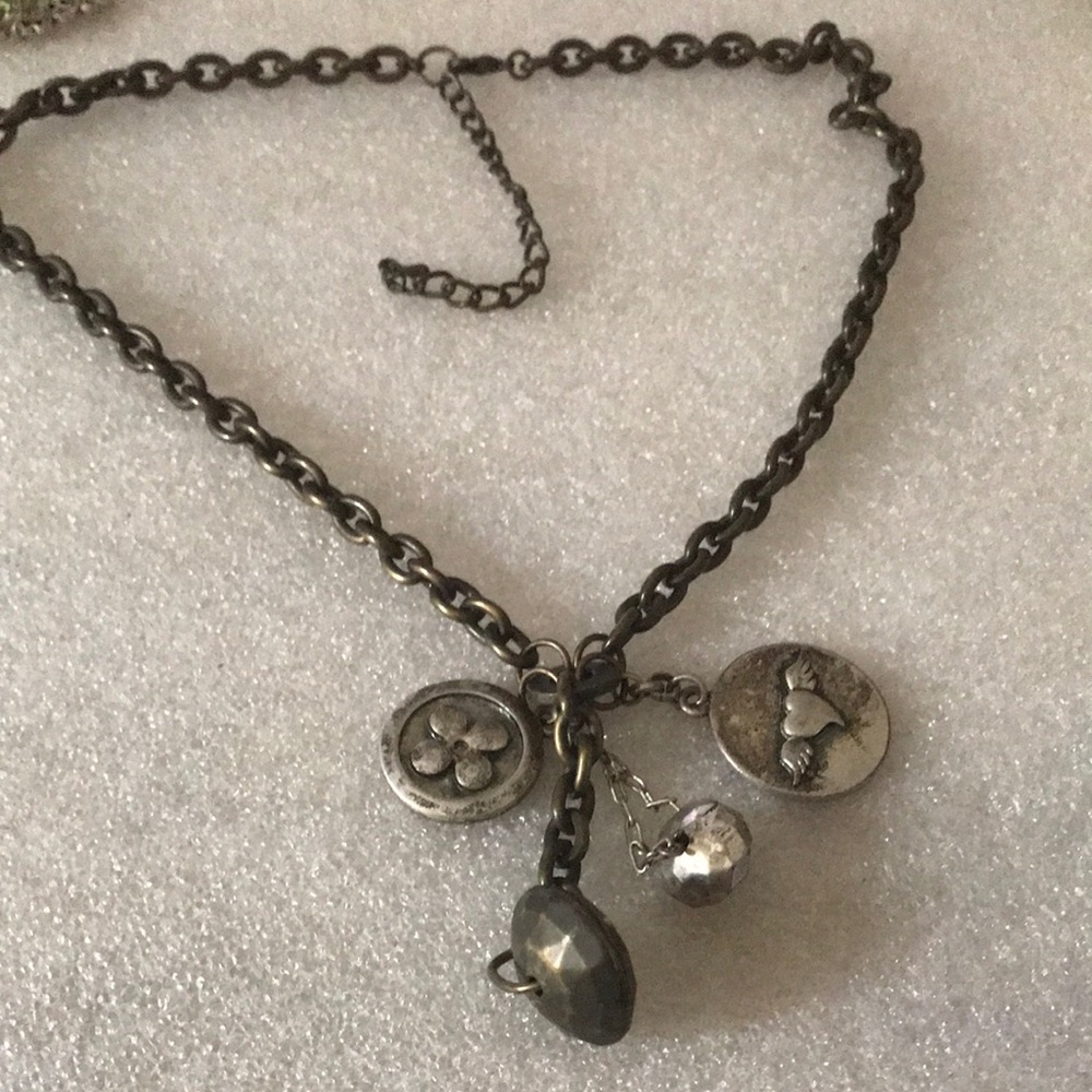 Women's Antique Silver Charm Necklace - Gunmetal Gray